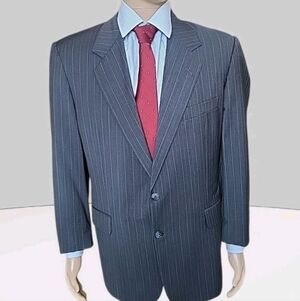 Hickey Freeman Blazer Men 42 Dark Gray Pinstripe Wool Cashmere Sport Coat Jacket